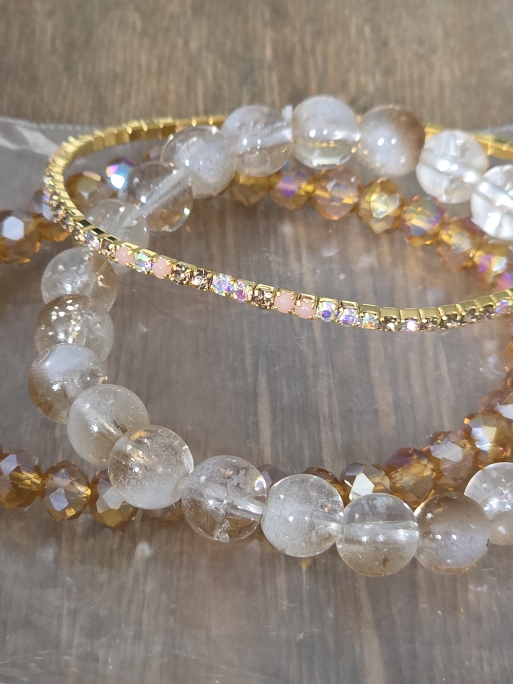 Gold & Pink Crystal Stretch Bracelet Set
